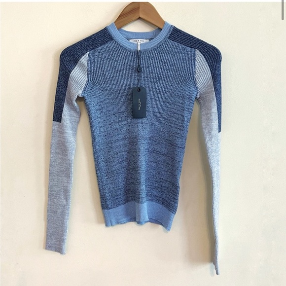 Rag & Bone New “The Crew Color Block” Sweater Blue Mix Cotton Blend NWT X Small - Picture 3 of 8